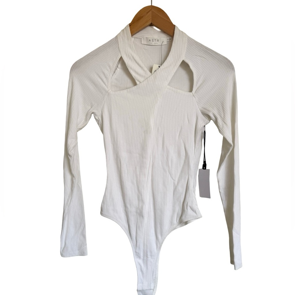 ASTR The Label White Ribbed Bodysuit With Cutout Detail Small S NWT